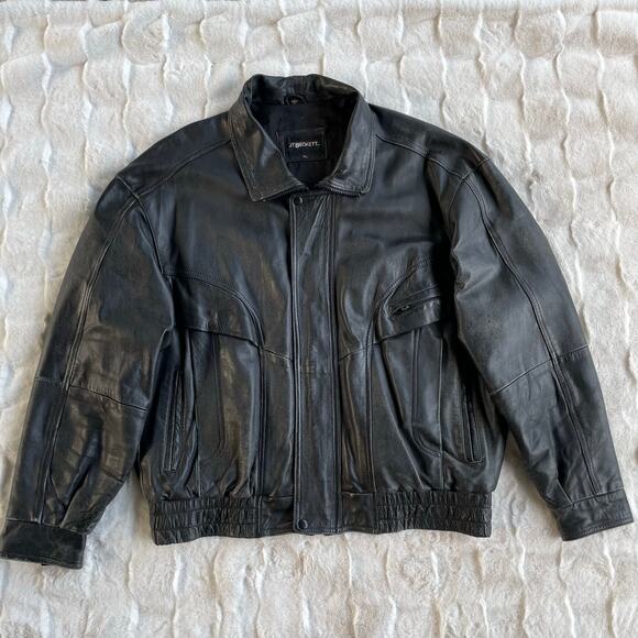 🔥Vintage JT Beckett Distressed Leather Bomber Biker Classic Jacket Mens Size XL - Picture 1 of 16